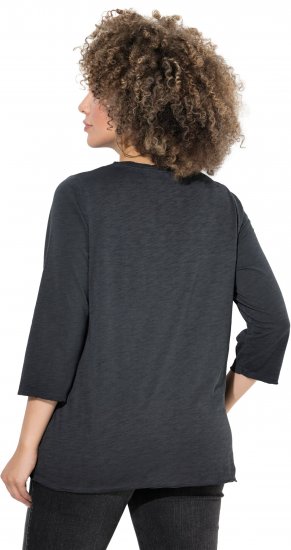 Ulla Popken Graphic Patch Print 3/4 Sleeve T-Shirt Black - Trička - 