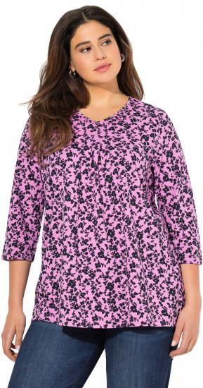 Ulla Popken Floral 3/4 Sleeve V-Neck A-Line Tee Amethyst - Trička - 