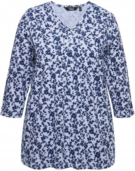 Ulla Popken Floral 3/4 Sleeve V-Neck A-Line Tee Blue - Trička - 