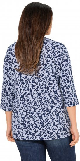 Ulla Popken Floral 3/4 Sleeve V-Neck A-Line Tee Blue - Trička - 