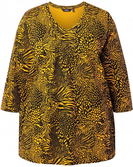Ulla Popken Animal Print 3/4 Sleeve V-Neck Tee Neon Orange - Trička - 