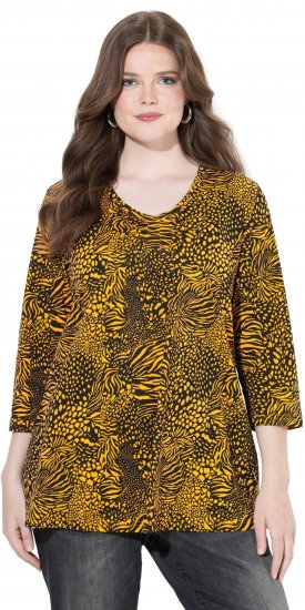 Ulla Popken Animal Print 3/4 Sleeve V-Neck Tee Neon Orange - Trička - 