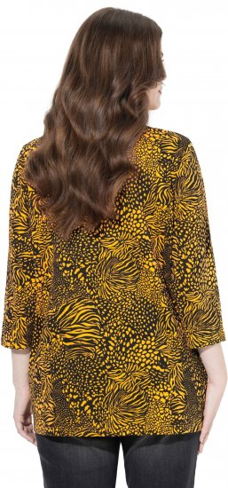 Ulla Popken Animal Print 3/4 Sleeve V-Neck Tee Neon Orange - Trička - 