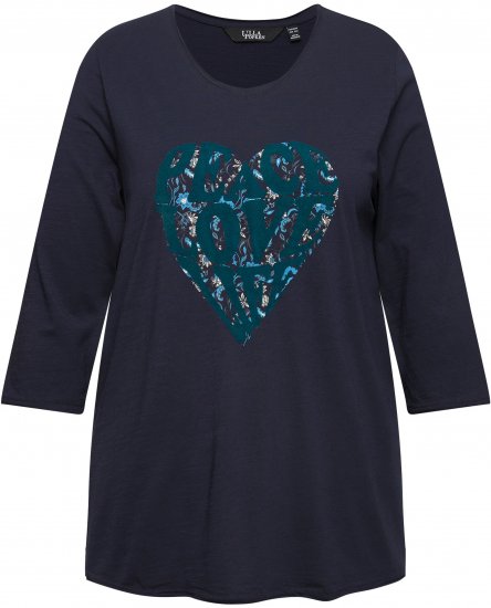 Ulla Popken Peace Love Life 3/4 Sleeve Graphic Tee Navy - Trička - 