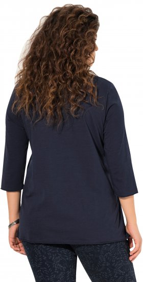 Ulla Popken Peace Love Life 3/4 Sleeve Graphic Tee Navy - Trička - 