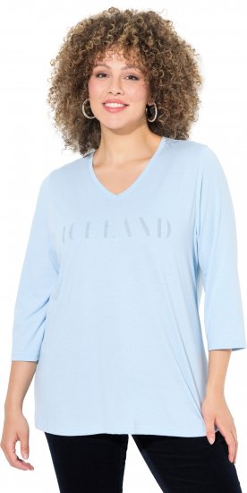 Ulla Popken Country Lettered 3/4 Sleeve Tee Soft Light Blue - Potištěná trička pro ženy - 