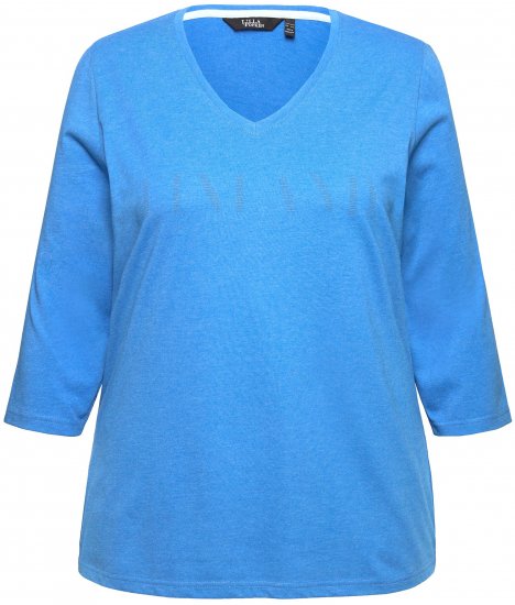 Ulla Popken Country Lettered 3/4 Sleeve Tee Teal Blue - Potištěná trička pro ženy - 