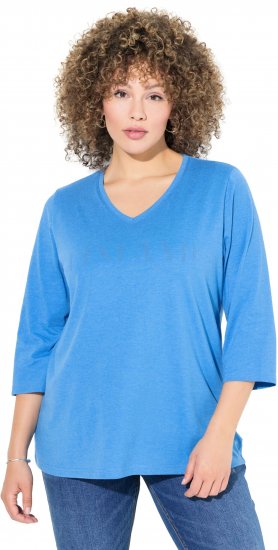 Ulla Popken Country Lettered 3/4 Sleeve Tee Teal Blue - Potištěná trička pro ženy - 