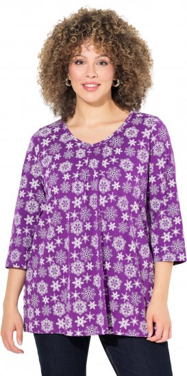 Ulla Popken Snowflake Print 3/4 Sleeve A-Line Tee Dark Purple - Potištěná trička pro ženy - 