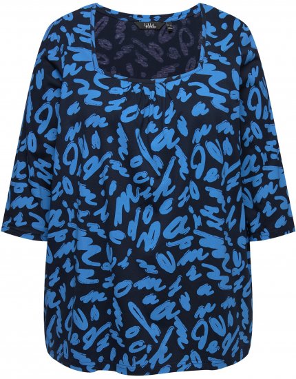 Ulla Popken Scribble Print Square Neck 3/4 Sleeve Tee Navy - Potištěná trička pro ženy - 