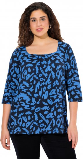 Ulla Popken Scribble Print Square Neck 3/4 Sleeve Tee Navy - Potištěná trička pro ženy - 