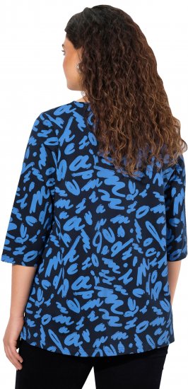 Ulla Popken Scribble Print Square Neck 3/4 Sleeve Tee Navy - Potištěná trička pro ženy - 