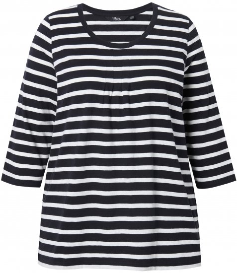 Ulla Popken Striped 3/4 Sleeve A-Line Tee Black - Trička - 