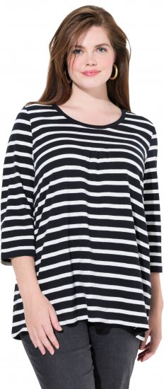 Ulla Popken Striped 3/4 Sleeve A-Line Tee Black - Trička - 
