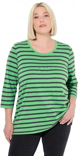 Ulla Popken Striped 3/4 Sleeve A-Line Tee Apple Green - Trička - 