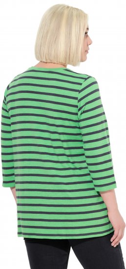 Ulla Popken Striped 3/4 Sleeve A-Line Tee Apple Green - Trička - 