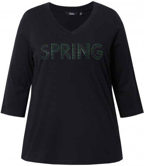 Ulla Popken SPRING Studded 3/4 Sleeve Tee Black - Trička - 