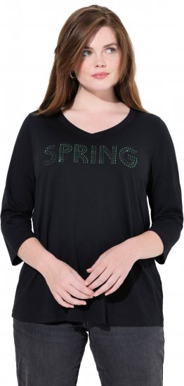 Ulla Popken SPRING Studded 3/4 Sleeve Tee Black - Trička - 