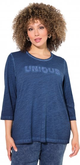 Ulla Popken UNIQUE Embroidered 3/4 Sleeve Tee Ink Blue - Trička - 