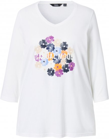 Ulla Popken Casual Mood Floral V-Neck Tee Off-White - Trička - 