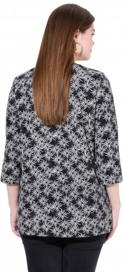 Ulla Popken Graphic Flower A-Line 3/4 Sleeve Tee Black - Trička - 