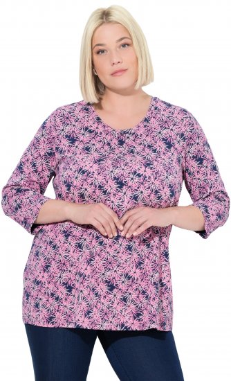 Ulla Popken Graphic Flower A-Line 3/4 Sleeve Tee Pink - Trička - 