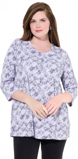 Ulla Popken Graphic Flower A-Line 3/4 Sleeve Tee Lavender - Trička - 