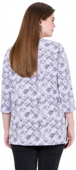 Ulla Popken Graphic Flower A-Line 3/4 Sleeve Tee Lavender - Trička - 