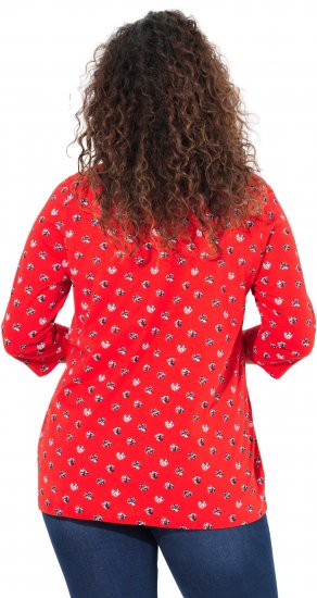 Ulla Popken Minimal Floral Print 3/4 Sleeve Tee Neon Red - Potištěná trička pro ženy - 