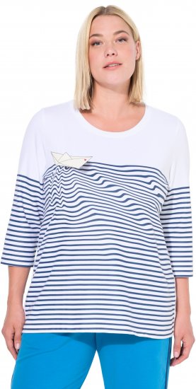 Ulla Popken Paper Boat Print 3/4 Sleeve Tee Snow White - Potištěná trička pro ženy - 