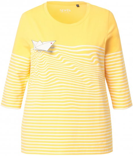 Ulla Popken Paper Boat Print 3/4 Sleeve Tee Sun Yellow - Potištěná trička pro ženy - 