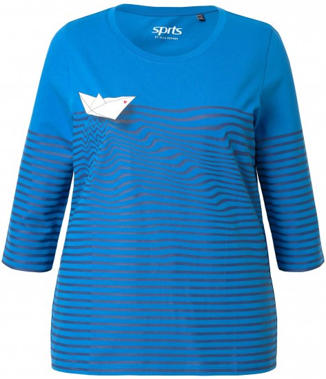 Ulla Popken Paper Boat Print 3/4 Sleeve Tee Pacific Blue - Potištěná trička pro ženy - 