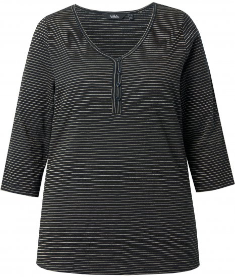 Ulla Popken Glitter Stripe 3/4 Sleeve Tee Anthracite - Potištěná trička pro ženy - 