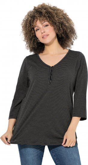 Ulla Popken Glitter Stripe 3/4 Sleeve Tee Anthracite - Potištěná trička pro ženy - 