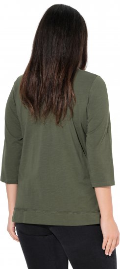 Ulla Popken Textured Lettering 3/4 Sleeve Tee Olive - Potištěná trička pro ženy - 