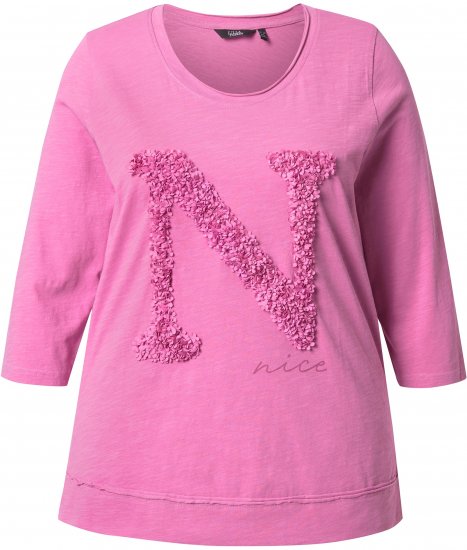 Ulla Popken Textured Lettering 3/4 Sleeve Tee Pink - Potištěná trička pro ženy - 