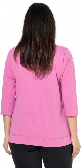 Ulla Popken Textured Lettering 3/4 Sleeve Tee Pink - Potištěná trička pro ženy - 
