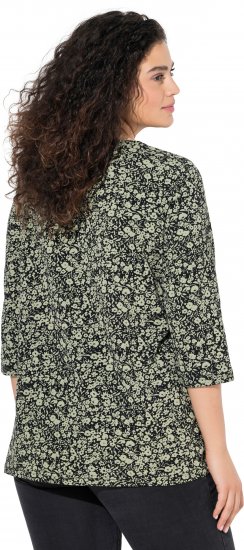 Ulla Popken Pleated Floral Print 3/4 Sleeve Tee Pond Green - Potištěná trička pro ženy - 