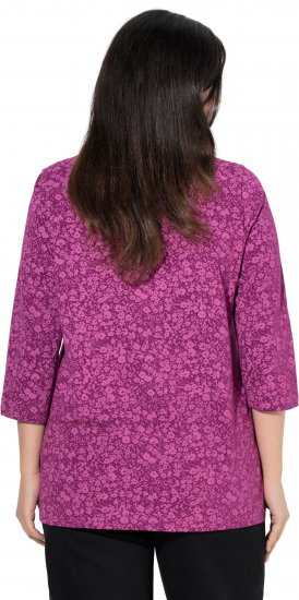 Ulla Popken Pleated Floral Print 3/4 Sleeve Tee Raspberry - Potištěná trička pro ženy - 