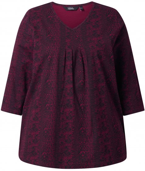 Ulla Popken Mixed Pattern Stripe 3/4 Sleeve Tee Black - Potištěná trička pro ženy - 