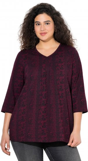 Ulla Popken Mixed Pattern Stripe 3/4 Sleeve Tee Black - Trička - 
