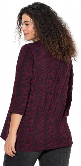 Ulla Popken Mixed Pattern Stripe 3/4 Sleeve Tee Black - Trička - 