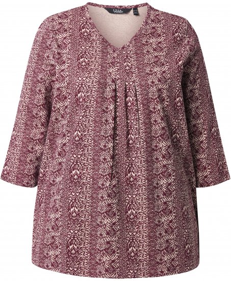 Ulla Popken Mixed Pattern Stripe 3/4 Sleeve Tee Dark Cherry Red - Trička - 
