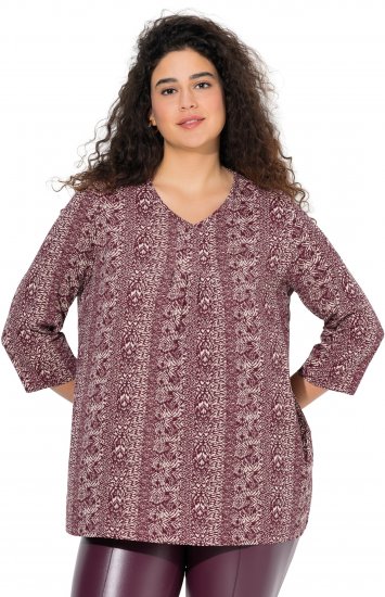 Ulla Popken Mixed Pattern Stripe 3/4 Sleeve Tee Dark Cherry Red - Trička - 