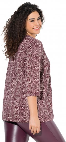 Ulla Popken Mixed Pattern Stripe 3/4 Sleeve Tee Dark Cherry Red - Trička - 