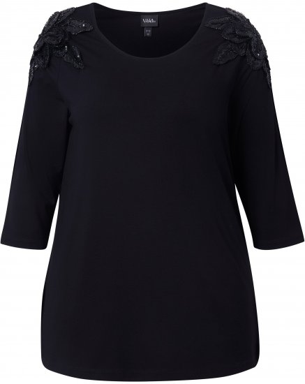 Ulla Popken Flower Epaulet 3/4 Sleeve Top Black - Potištěná trička pro ženy - 