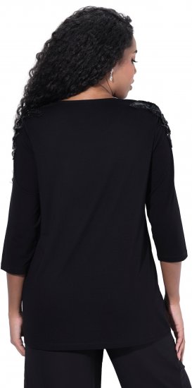Ulla Popken Flower Epaulet 3/4 Sleeve Top Black - Potištěná trička pro ženy - 