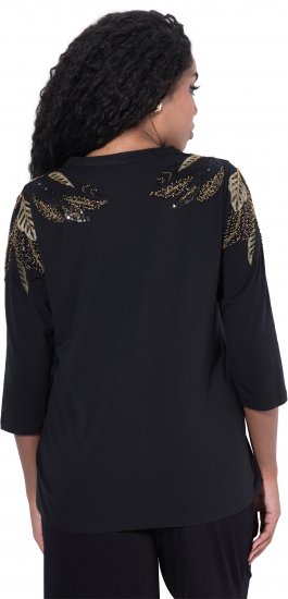 Ulla Popken Feather Beadwork 3/4 Sleeve Top Black - Potištěná trička pro ženy - 