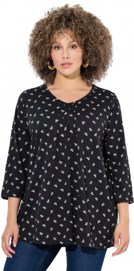 Ulla Popken Flower Print 3/4 Sleeve Tee Black - Trička - 