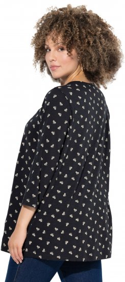 Ulla Popken Flower Print 3/4 Sleeve Tee Black - Trička - 